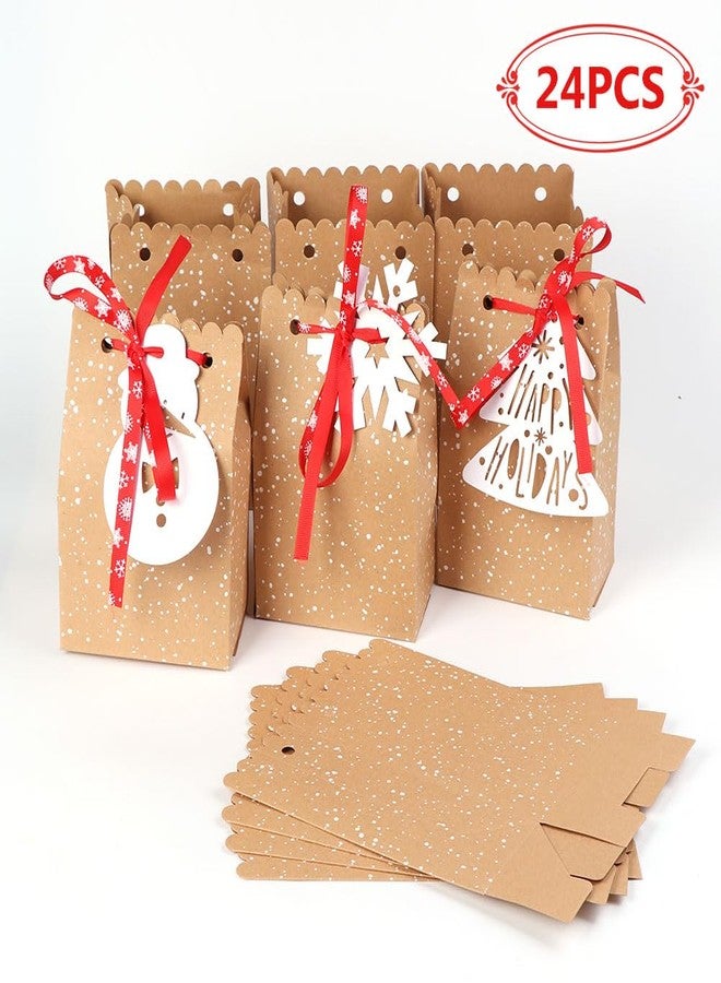 OurWarm 24-Piece Kraft Paper Gift Bags Assortment with Holiday Tags for Christmas Party Favors, 5 x 3 x 7 Inches - Image 3